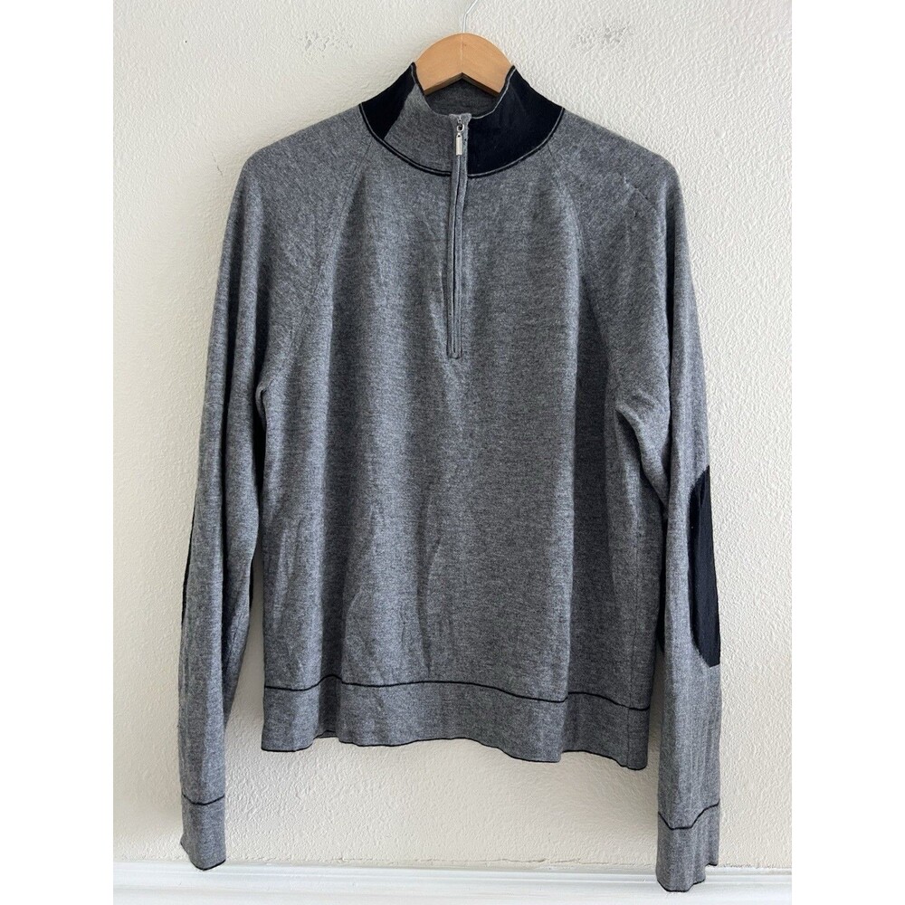 GOYO 100% Fine Mongolian Cashmere Gray Quarter Zip Sweater Elbow Patches *Read